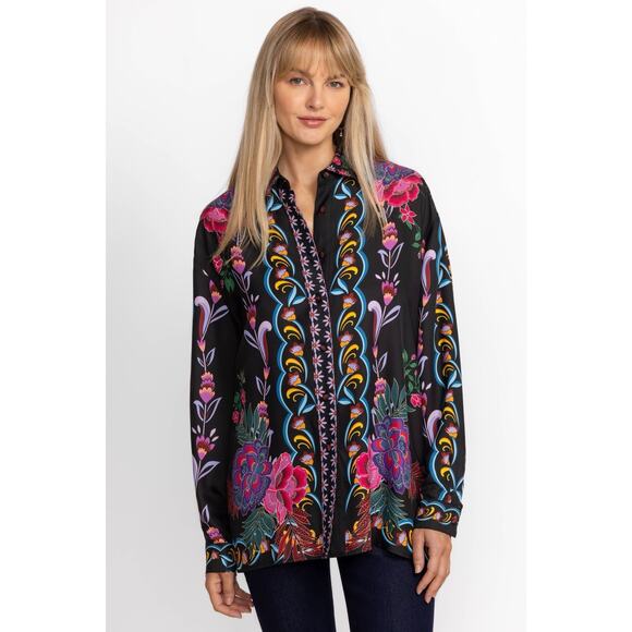 Johnny Was Silk Blend Rosalynda Printed Button Down Shirt Floral XS - Picture 1 of 5